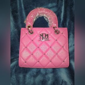 Hot Pink Badgley Mishka Small Handle Tote with Quilting and Round Studs